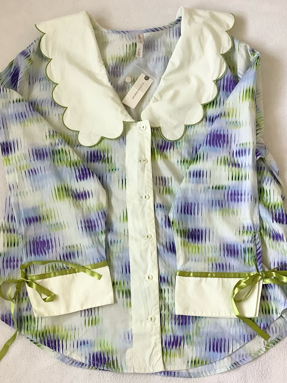 Anthropologie LyreBird Scalloped Collar Buttondown Shirt , Women’s Sz. L, NEW
